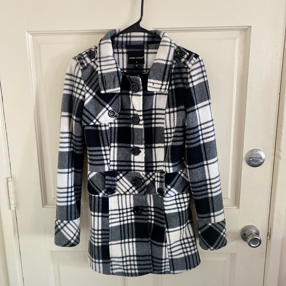 Poetry Clothing- Plaid black and white coat- small